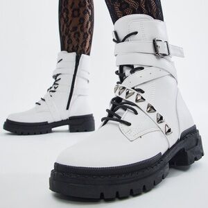 Yoki White Studded Combat Boots size 11